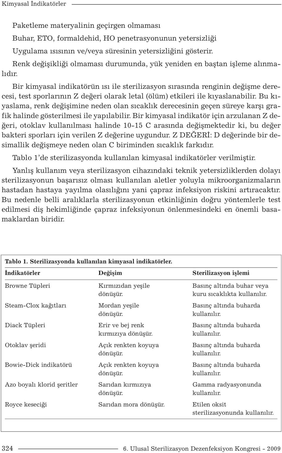 Bir kimyasal indikatörün ısı ile sterilizasyon sırasında renginin değişme derecesi, test sporlarının Z değeri olarak letal (ölüm) etkileri ile kıyaslanabilir.