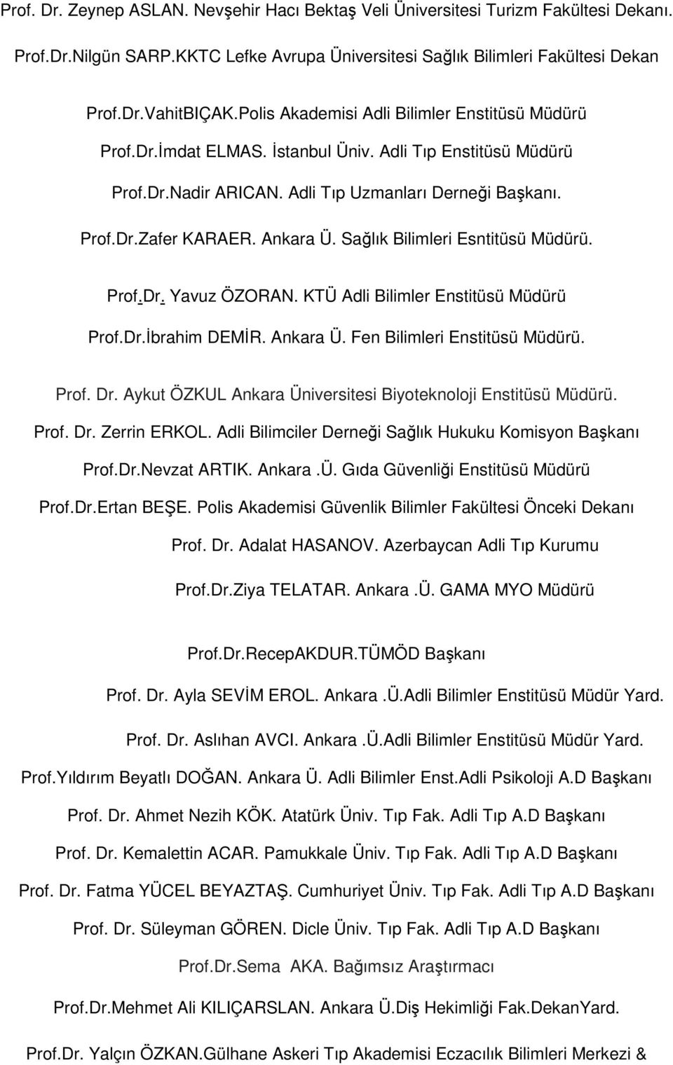 Sağlık Bilimleri Esntitüsü Müdürü. Prof.Dr. Yavuz ÖZORAN. KTÜ Adli Bilimler Enstitüsü Müdürü Prof.Dr.İbrahim DEMİR. Ankara Ü. Fen Bilimleri Enstitüsü Müdürü. Prof. Dr.