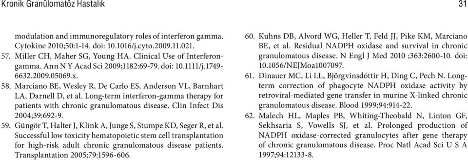 Long-term interferon-gamma therapy for patients with chronic granulomatous disease. Clin Infect Dis 2004;39:692-9. 59. Güngör T, Halter J, Klink A, Junge S, Stumpe KD, Seger R, et al.