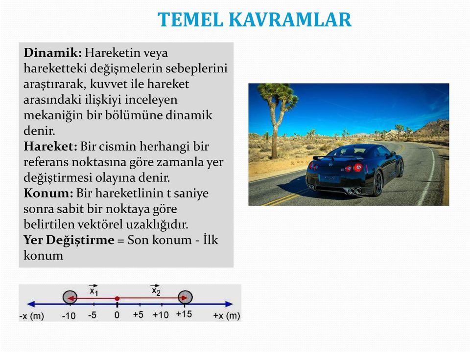 Hareket: Bir cismin herhangi bir referans noktasına göre zamanla yer değiştirmesi olayına denir.