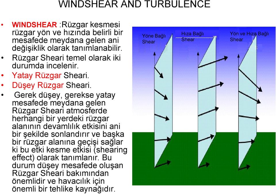 Gerek düşey, gerekse yatay mesafede meydana gelen Rüzgar Sheari atmosferde herhangi bir yerdeki rüzgar alanının devamlılık etkisini ani bir şekilde sonlandırır ve başka