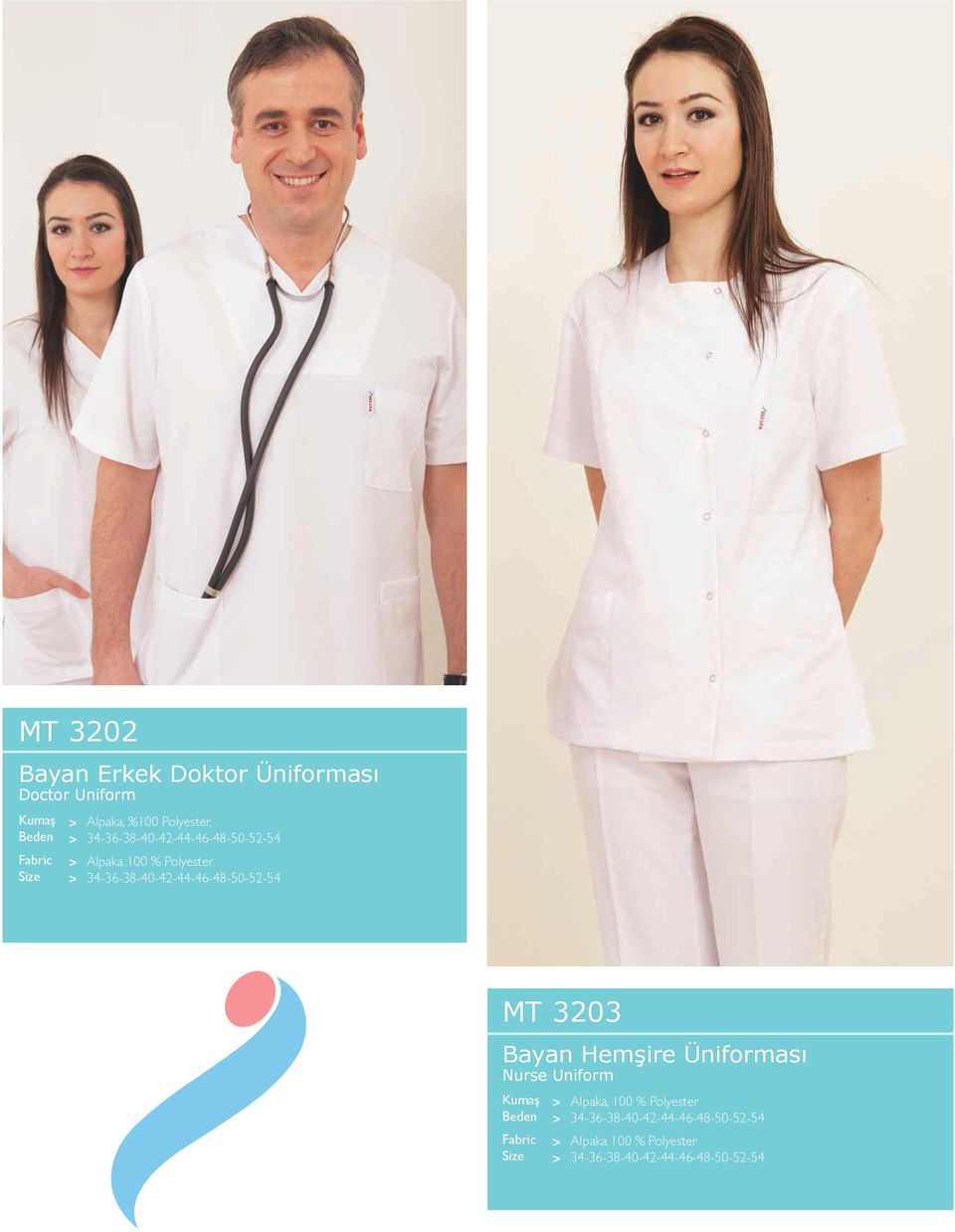 34-36-38-40-42-44-46-48-50-52-54 MT 3203 Bayan Hemşire Üniforması Nurse Uniform Beden