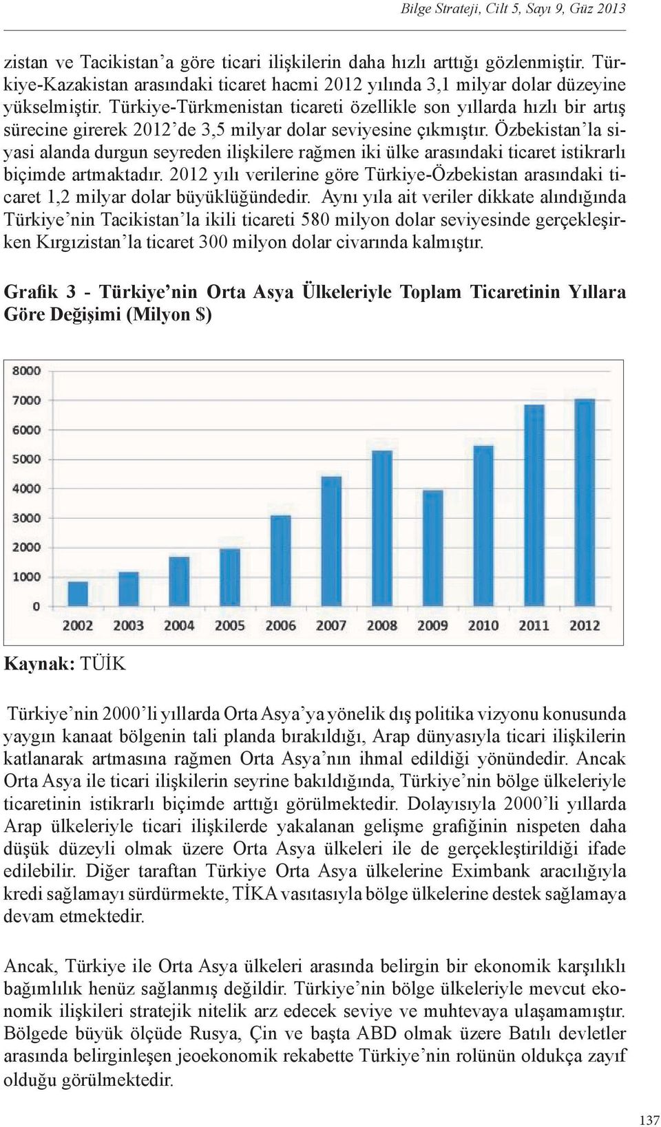 Türkiye-Türkmenistan ticareti özellikle son yıllarda hızlı bir artış sürecine girerek 2012 de 3,5 milyar dolar seviyesine çıkmıştır.
