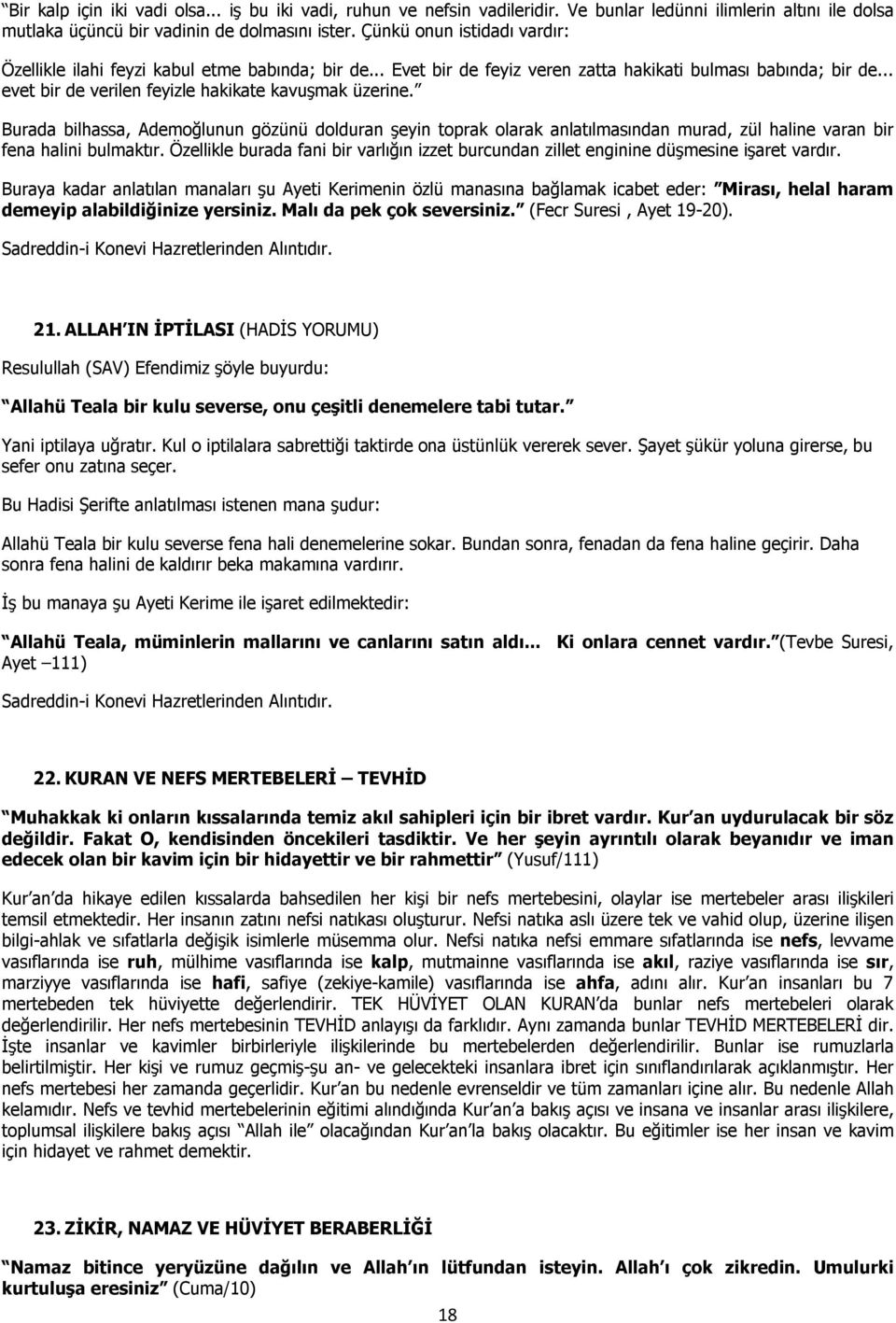 Burada bilhassa, Ademoğlunun gözünü dolduran şeyin toprak olarak anlatılmasından murad, zül haline varan bir fena halini bulmaktır.