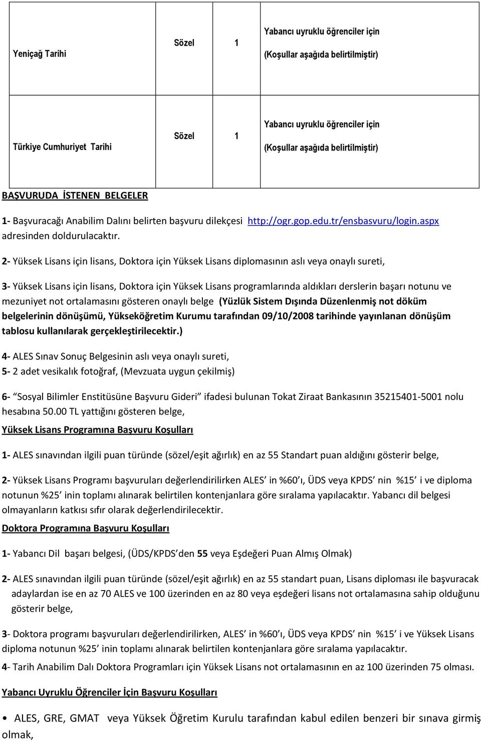 2- Yüksek Lisans için lisans, Doktora için Yüksek Lisans diplomasının aslı veya onaylı sureti, 3- Yüksek Lisans için lisans, Doktora için Yüksek Lisans programlarında aldıkları derslerin başarı