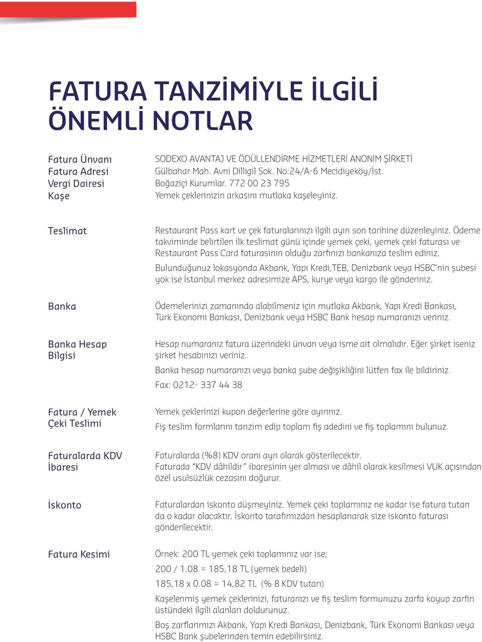 Ödeme takviminde belirtilen ilk teslimat günü içinde yemek çeki, yemek çeki faturası ve Restaurant Pass Card faturasının olduğu zarfınızı bankanıza teslim ediniz.