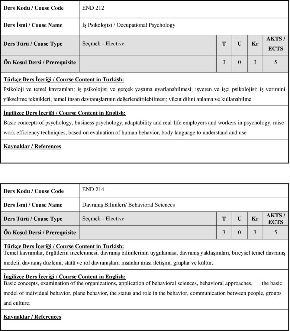 and workers in psychology, raise work efficiency techniques, based on evaluation of human behavior, body language to understand and use Ders Kodu / Couse Code END 214 Davranış Bilimleri/ Behavioral