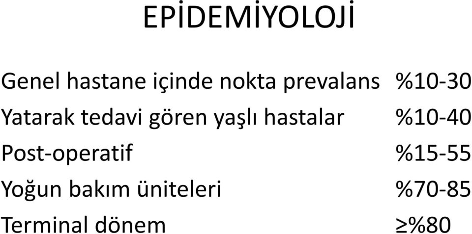 yaşlı hastalar %10-40 Post-operatif %15-55