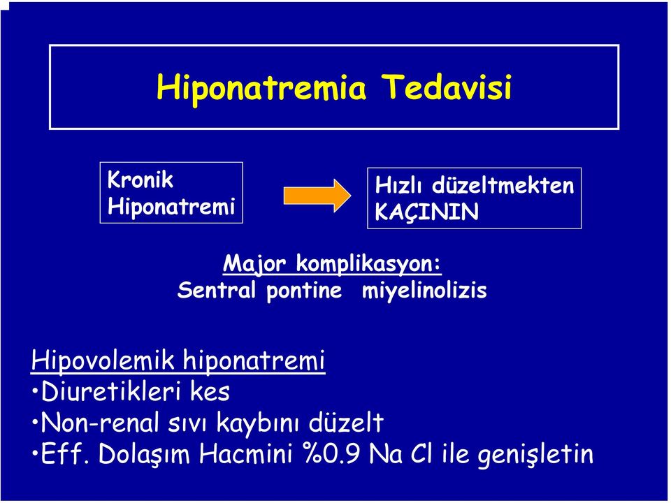 miyelinolizis Hipovolemik hiponatremi Diuretikleri kes