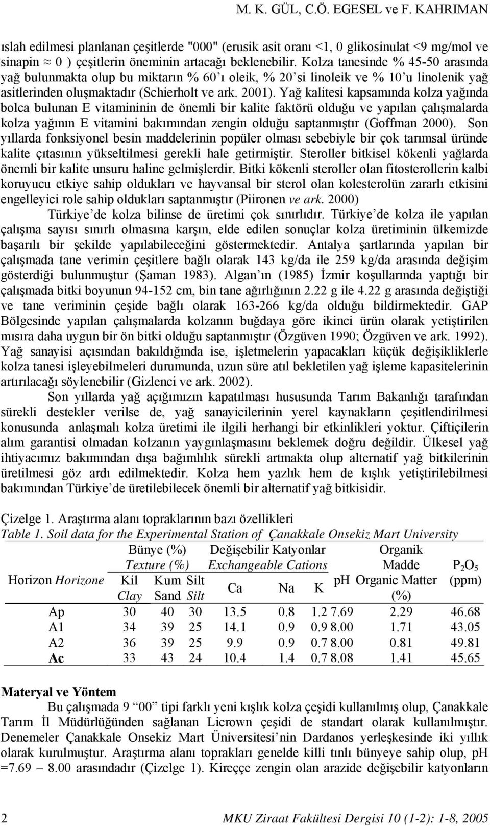 Yağ kalitesi kapsamında kolza yağında bolca bulunan E vitamininin de önemli bir kalite faktörü olduğu ve yapılan çalışmalarda kolza yağının E vitamini bakımından zengin olduğu saptanmıştır (Goffman