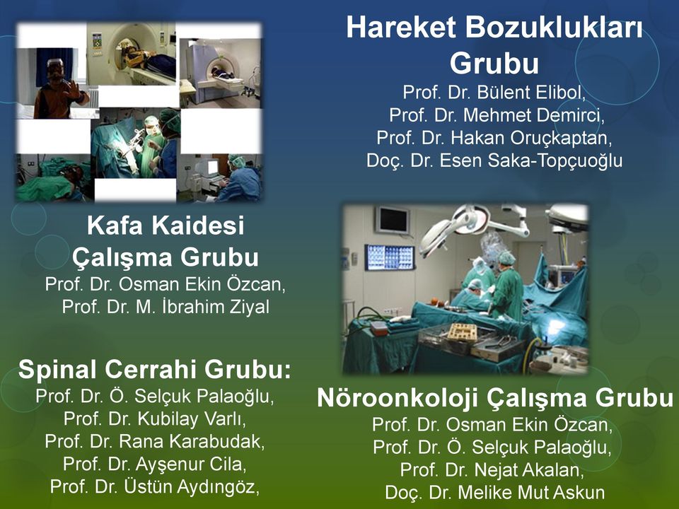 Dr. Rana Karabudak, Prof. Dr. Ayşenur Cila, Prof. Dr. Üstün Aydıngöz, Nöroonkoloji Çalışma Grubu Prof. Dr. Osman Ekin Özcan, Prof.