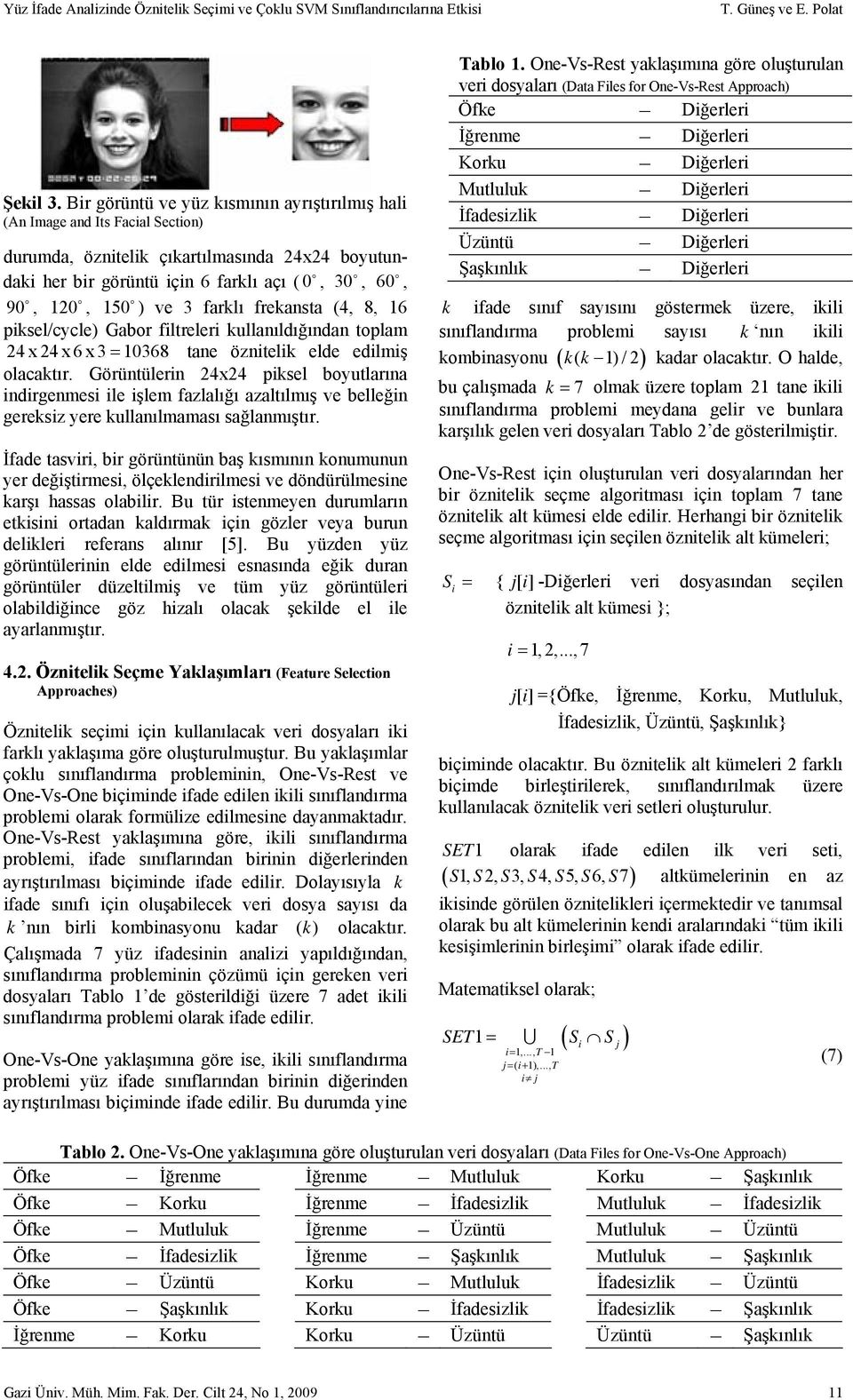 farklı frekansta (4, 8, 16 piksel/ccle) Gabor filtreleri kullanıldığından toplam 24x24x6x3 10368 tane öznitelik elde edilmiş olacaktır.