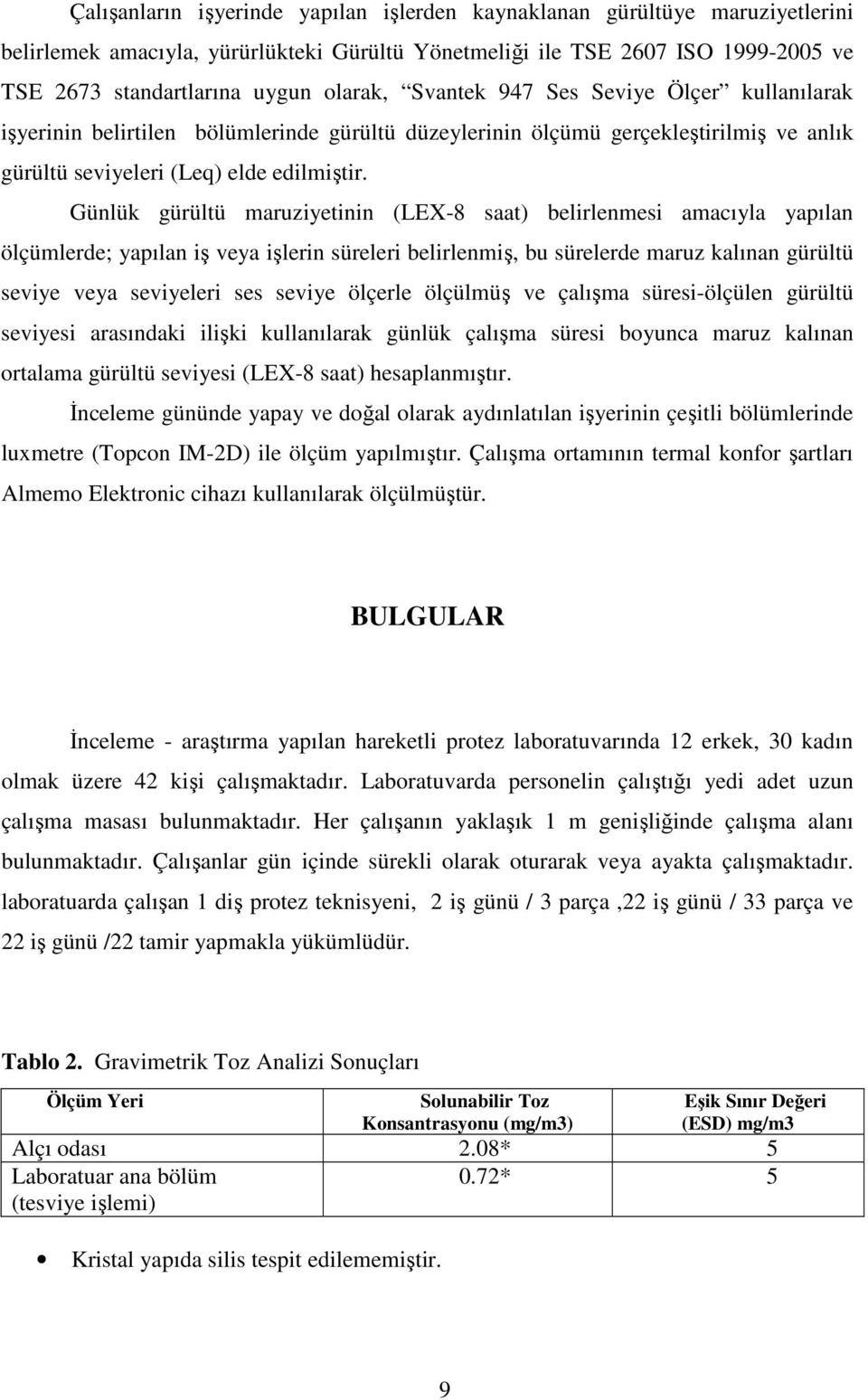 Günlük gürültü maruziyetinin (LEX-8 saat) belirlenmesi amacıyla yapılan ölçümlerde; yapılan iş veya işlerin süreleri belirlenmiş, bu sürelerde maruz kalınan gürültü seviye veya seviyeleri ses seviye