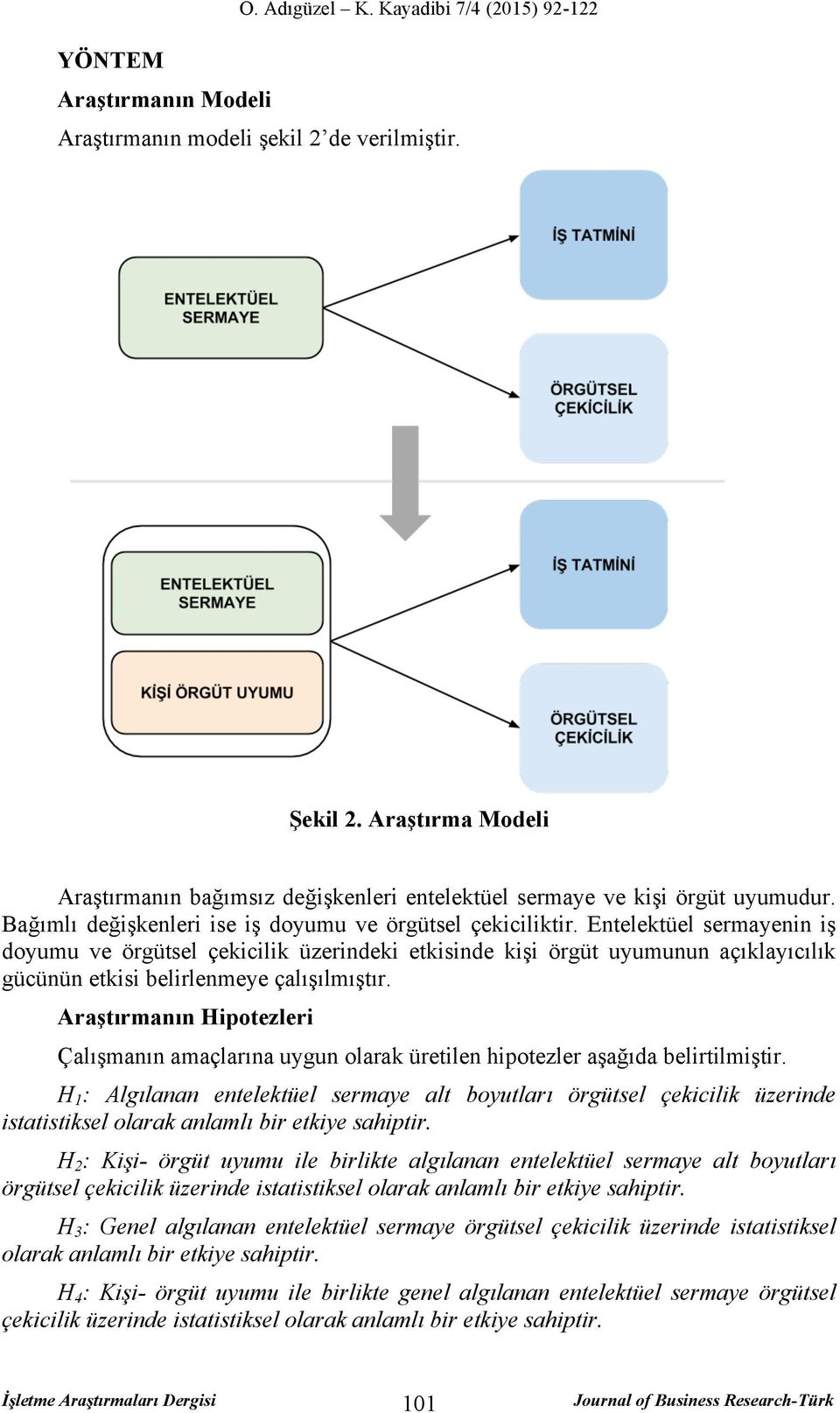 Entelektüel sermayenin iş doyumu ve örgütsel çekicilik üzerindeki etkisinde kişi örgüt uyumunun açıklayıcılık gücünün etkisi belirlenmeye çalışılmıştır.