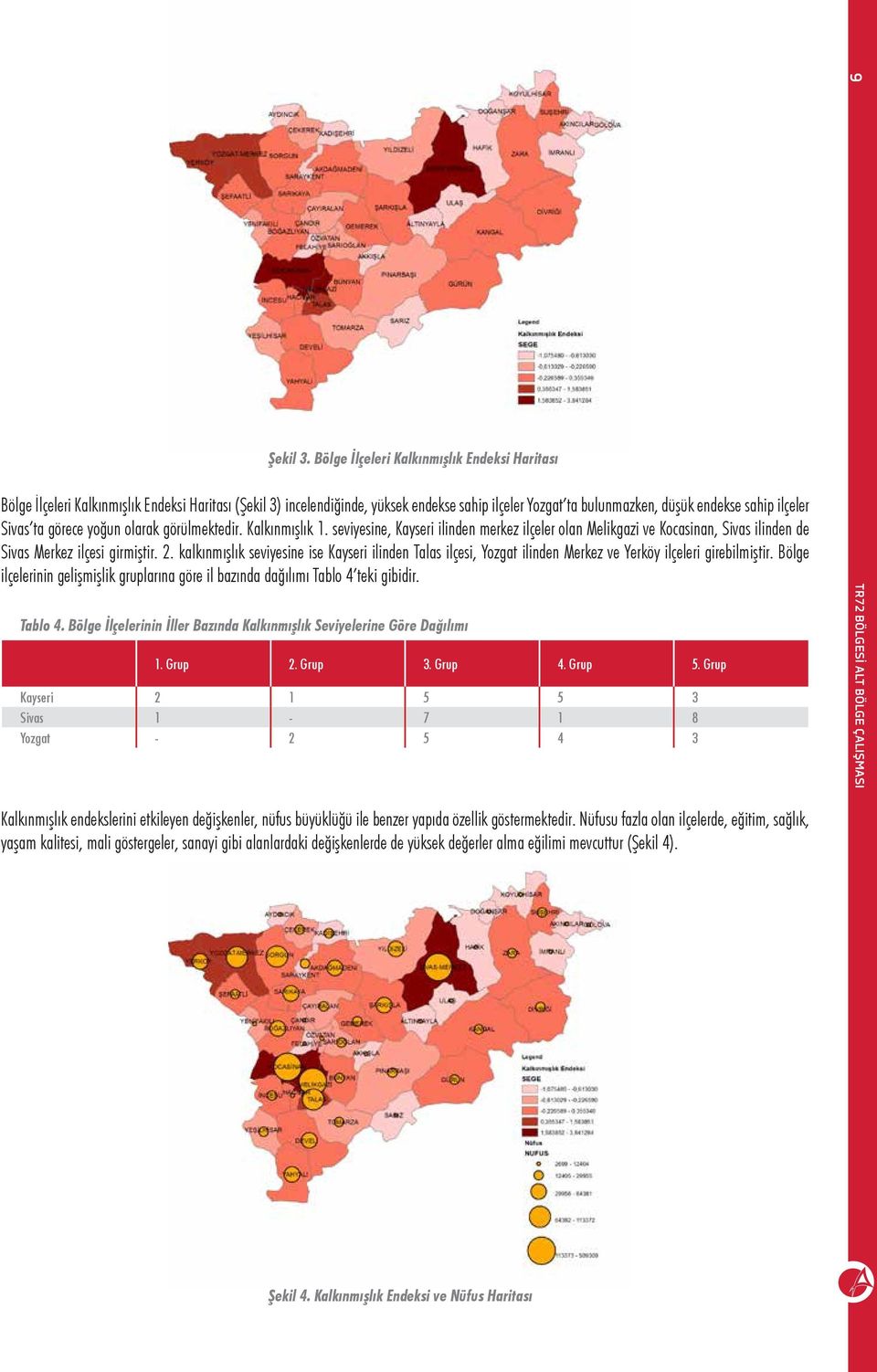 Sivas ta görece yoğun olarak görülmektedir. Kalkınmışlık 1. seviyesine, Kayseri ilinden merkez ilçeler olan Melikgazi ve Kocasinan, Sivas ilinden de Sivas Merkez ilçesi girmiştir. 2.