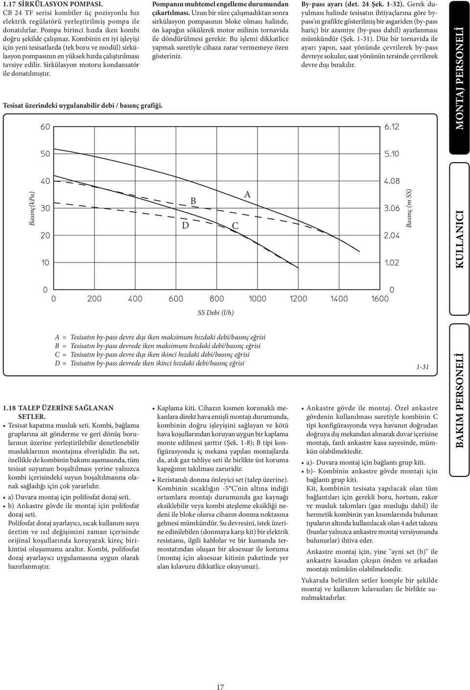 Tesisat üzerindeki uygulanabilir debi / basınç grafiği. Pompanın muhtemel engelleme durumundan çıkartılması.