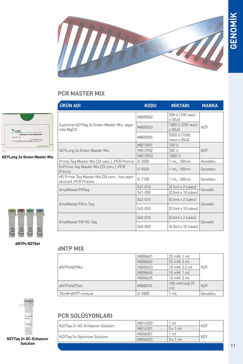 ) ;PCR Premix G-5000 1 ml, 100rxn Genetbio HS Prime Taq Master Mix (2X conc., hot-start version) ;PCR Premix G-7100 1 ml, 100rxn Genetbio AmpMasterTMTaq 541-010 (0.5ml x 2 tubes) 541-050 (0.