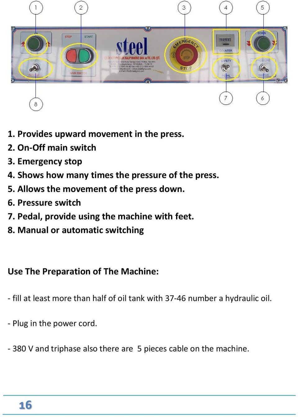 Pedal, provide using the machine with feet. 8.