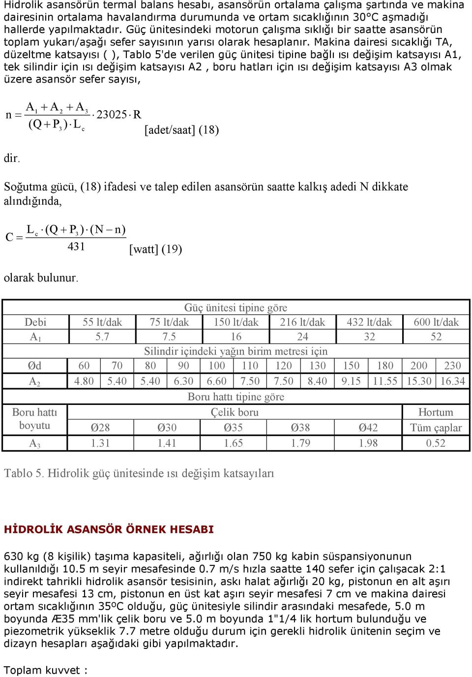 Makina dairesi sıcaklığı TA düzeltme katsayısı ( ) Tablo 'de verilen güç ünitesi tipine bağlı ısı değişim katsayısı A tek silindir için ısı değişim katsayısı A boru hatları için ısı değişim katsayısı