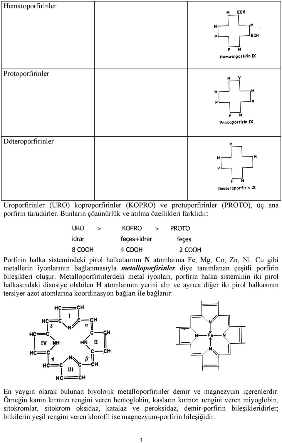 diye tanımlanan çeşitli porfirin bileşikleri oluşur.
