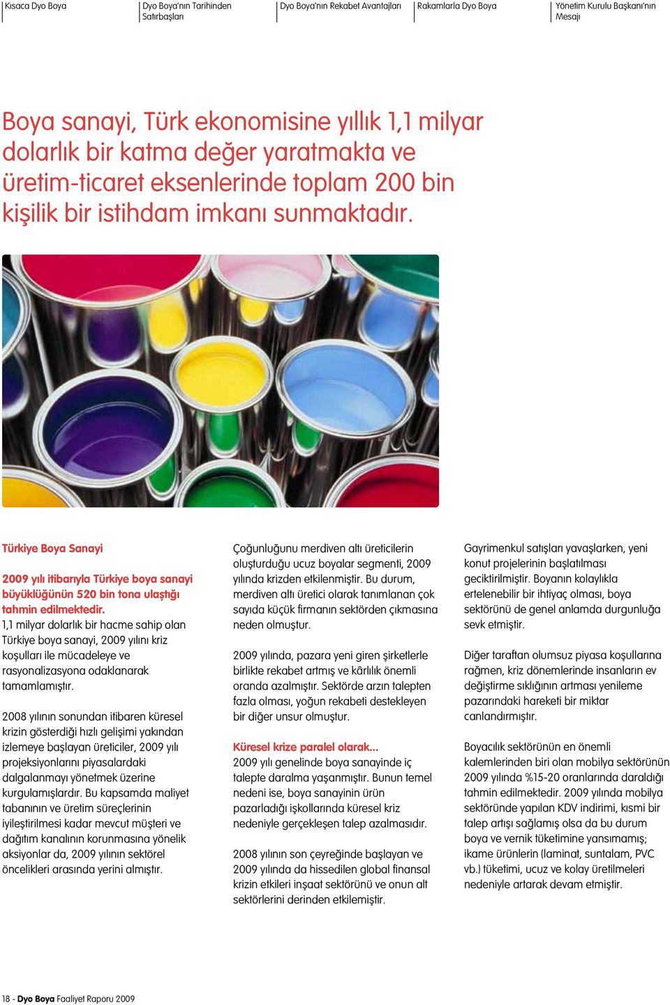 Türkiye Boya Sanayi 2009 yılı itibarıyla Türkiye boya sanayi büyüklüğünün 520 bin tona ulaştığı tahmin edilmektedir.