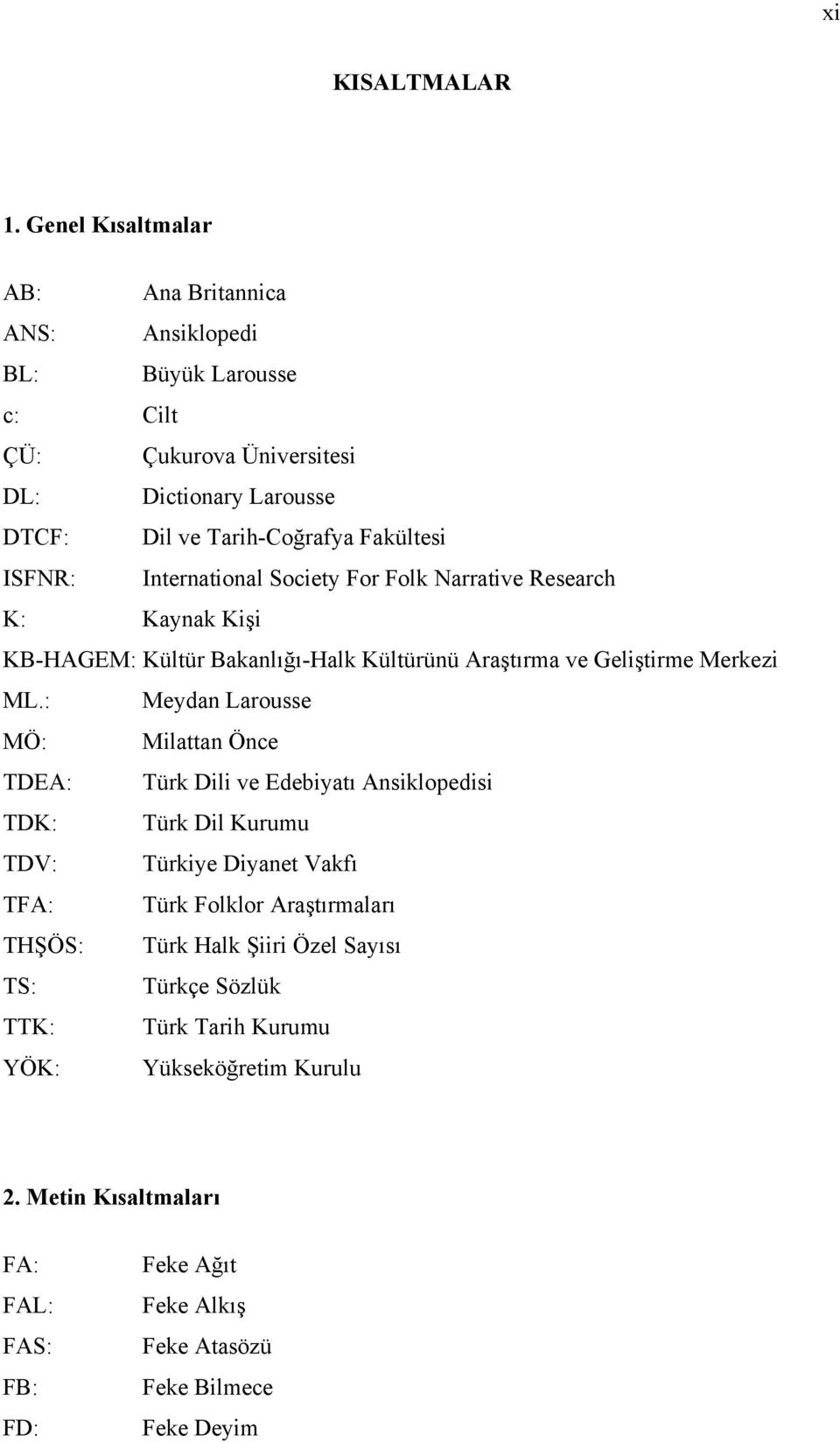 ISFNR: International Society For Folk Narrative Research K: Kaynak Kişi KB-HAGEM: Kültür Bakanlığı-Halk Kültürünü Araştırma ve Geliştirme Merkezi ML.