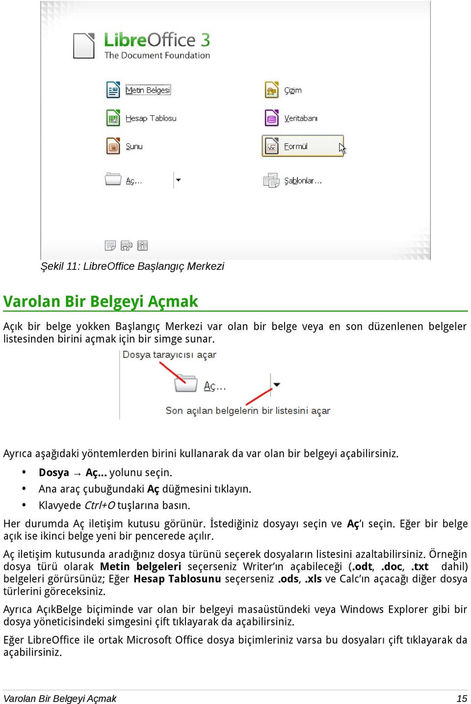 Her durumda Aç iletişim kutusu görünür. İstediğiniz dosyayı seçin ve Aç ı seçin. Eğer bir belge açık ise ikinci belge yeni bir pencerede açılır.