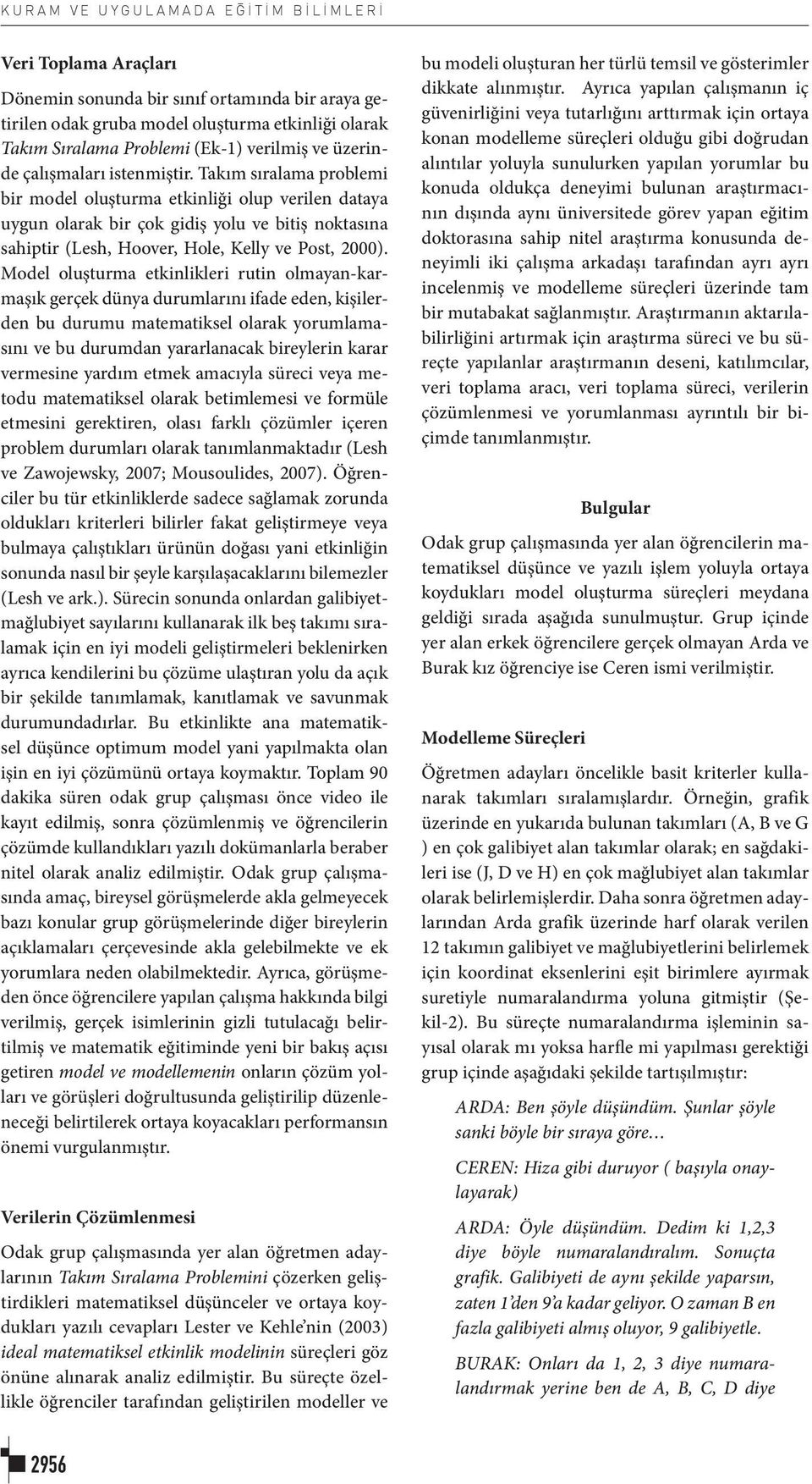 Takım sıralama problemi bir model oluşturma etkinliği olup verilen dataya uygun olarak bir çok gidiş yolu ve bitiş noktasına sahiptir (Lesh, Hoover, Hole, Kelly ve Post, 2000).