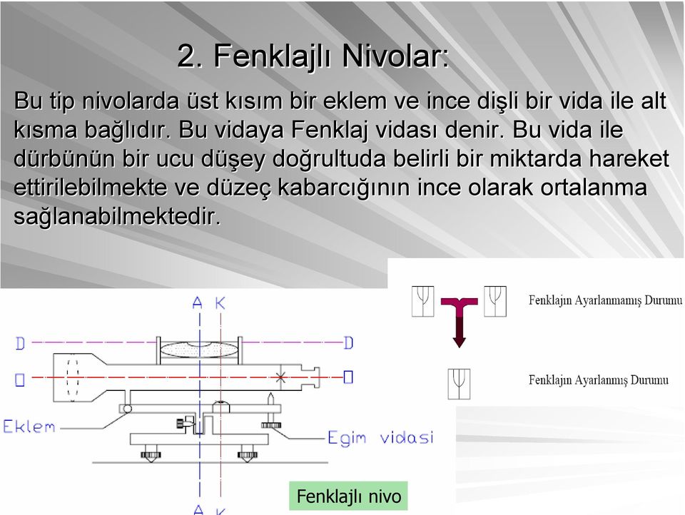 Bu vida ile dürbünün n bir ucu düşey d doğrultuda belirli bir miktarda hareket