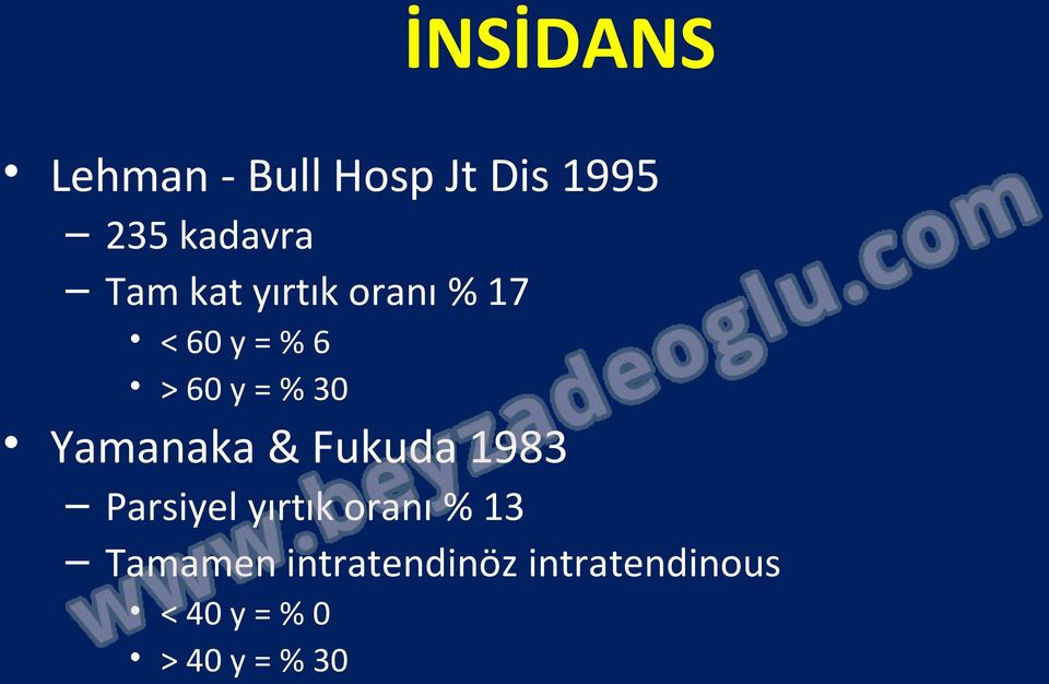 Yamanaka & Fukuda 1983 Parsiyel yırtık oranı % 13