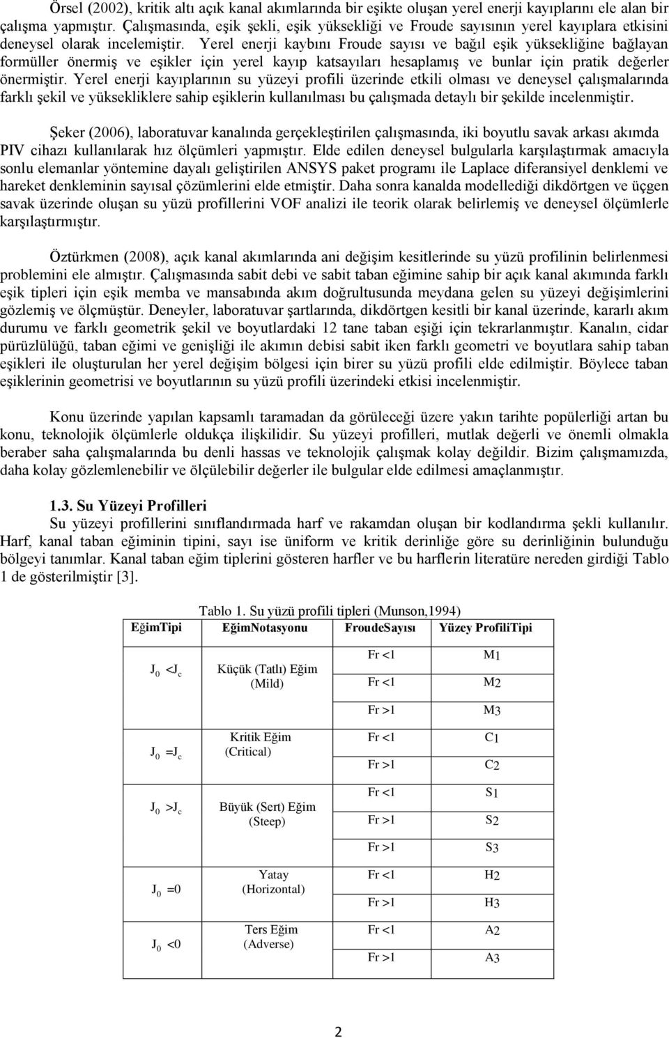 Yerel enerji kaybını Froude sayısı ve bağıl eşik yüksekliğine bağlayan formüller önermiş ve eşikler için yerel kayıp katsayıları hesaplamış ve bunlar için pratik değerler önermiştir.