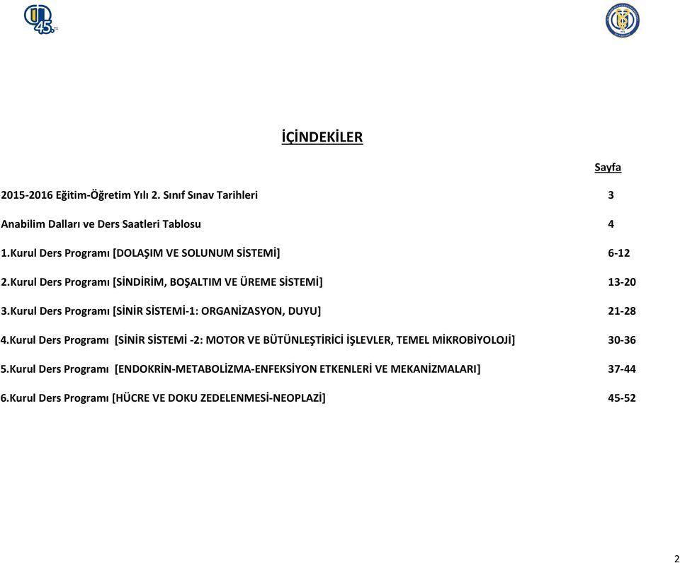 Kurul Ders Programı [SİNİR SİSTEMİ-1: ORGANİZASYON, DUYU] 21-28 4.