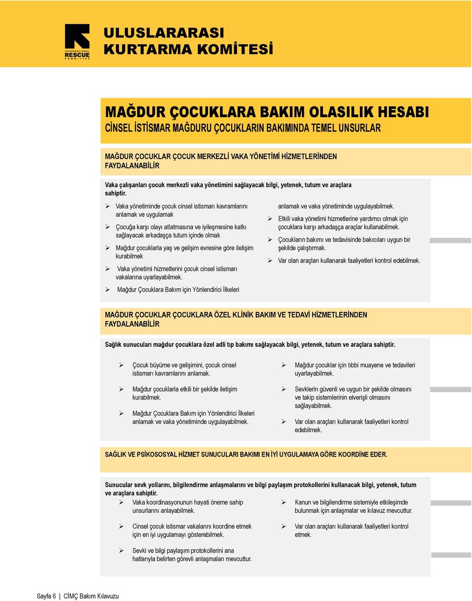 Vaka yönetiminde çocuk cinsel istismarı kavramlarını anlamak ve uygulamak Çocuğa karşı olayı atlatmasına ve iyileşmesine katkı sağlayacak arkadaşça tutum içinde olmak Mağdur çocuklarla yaş ve gelişim