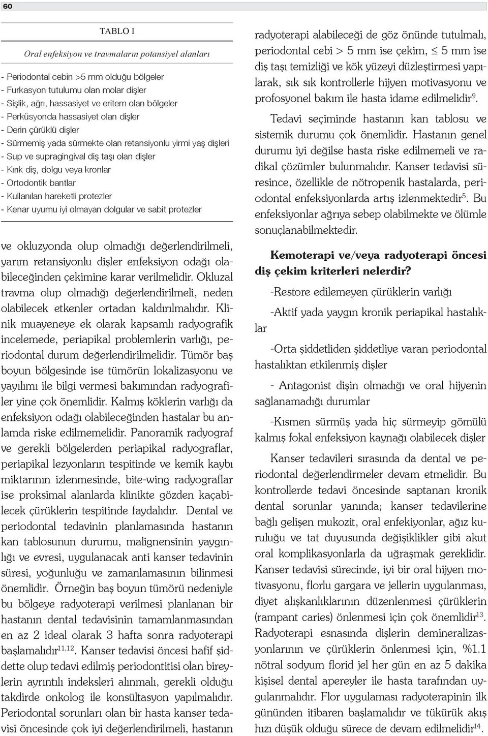 Ortodontik bantlar - Kullanılan hareketli protezler - Kenar uyumu iyi olmayan dolgular ve sabit protezler ve okluzyonda olup olmadığı değerlendirilmeli, yarım retansiyonlu dişler enfeksiyon odağı