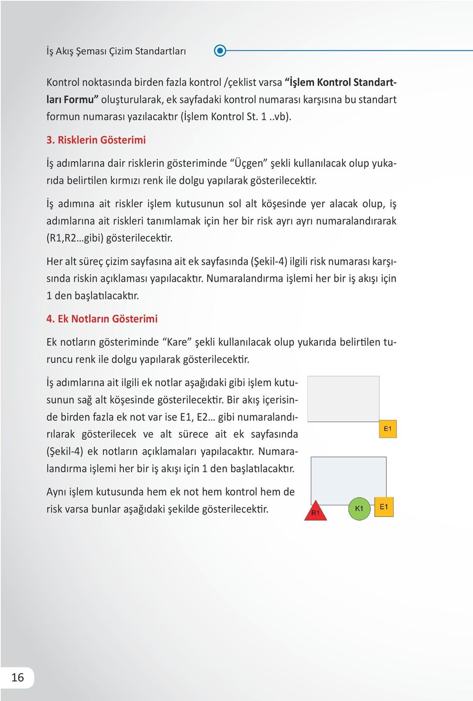 Risklerin Gösterimi İş adımlarına dair risklerin gösteriminde Üçgen şekli kullanılacak olup yukarıda belirtilen kırmızı renk ile dolgu yapılarak gösterilecektir.