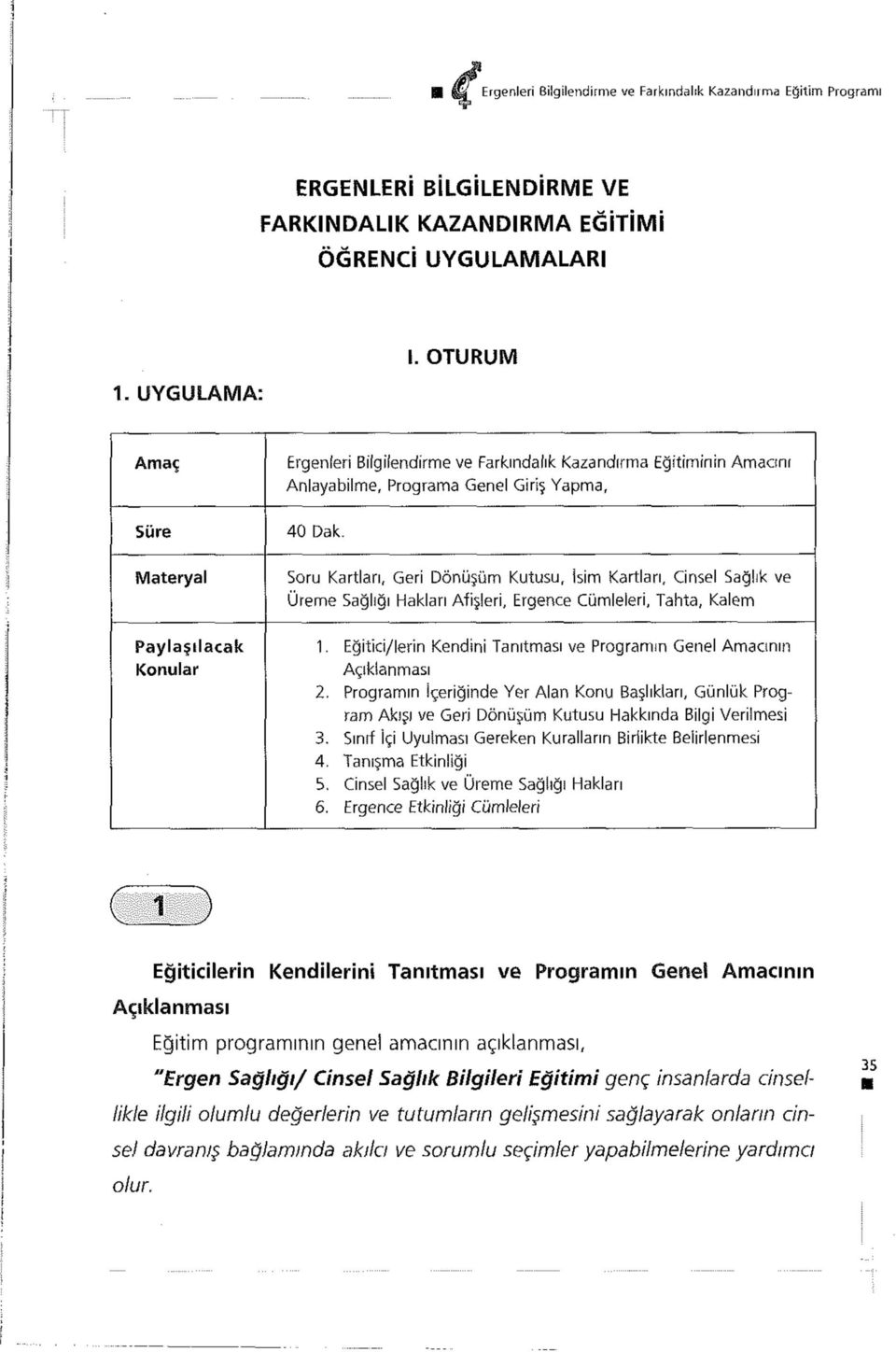 Soru Kartları, Geri Dönüşüm Kutusu, İsim Kartları, Cinsel Sağlık ve Üreme Sağlığı Hakları Afişleri, Ergence Cümleleri, Tahta, Kalem 1.