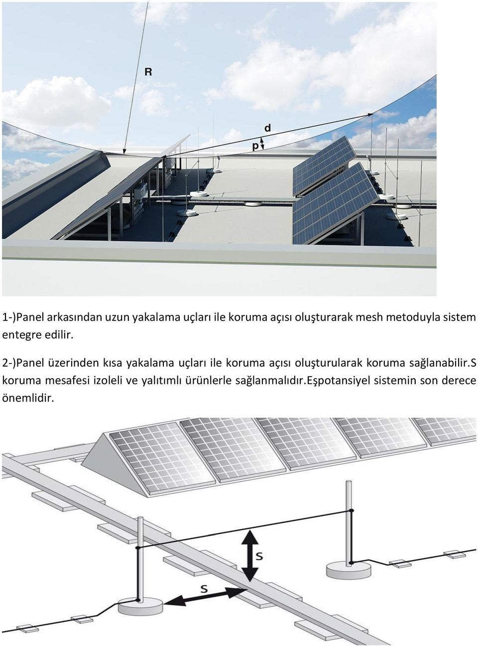 2-)Panel üzerinden kısa yakalama uçları ile koruma açısı oluşturularak