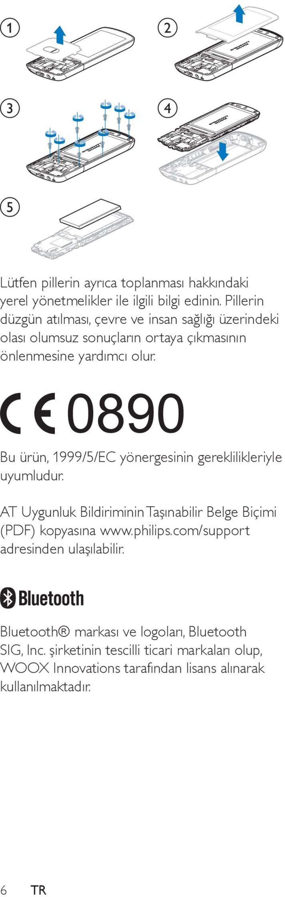 Bu ürün, 1999/5/EC yönergesinin gereklilikleriyle uyumludur. AT Uygunluk Bildiriminin Taşınabilir Belge Biçimi (PDF) kopyasına www.philips.