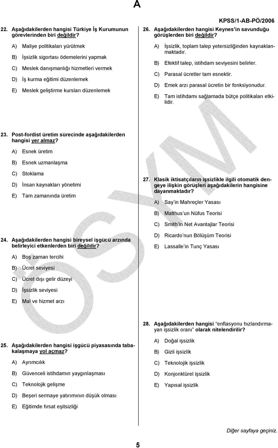 Aşağıdakilerden hangisi Keynes in savunduğu görüşlerden biri değildir? A) İşsizlik, toplam talep yetersizliğinden kaynaklanmaktadır. B) Efektif talep, istihdam seviyesini belirler.