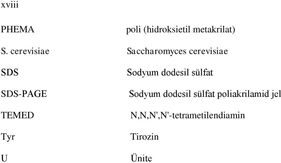 TEMED Tyr U Sodyum dodesil sülfat Sodyum dodesil