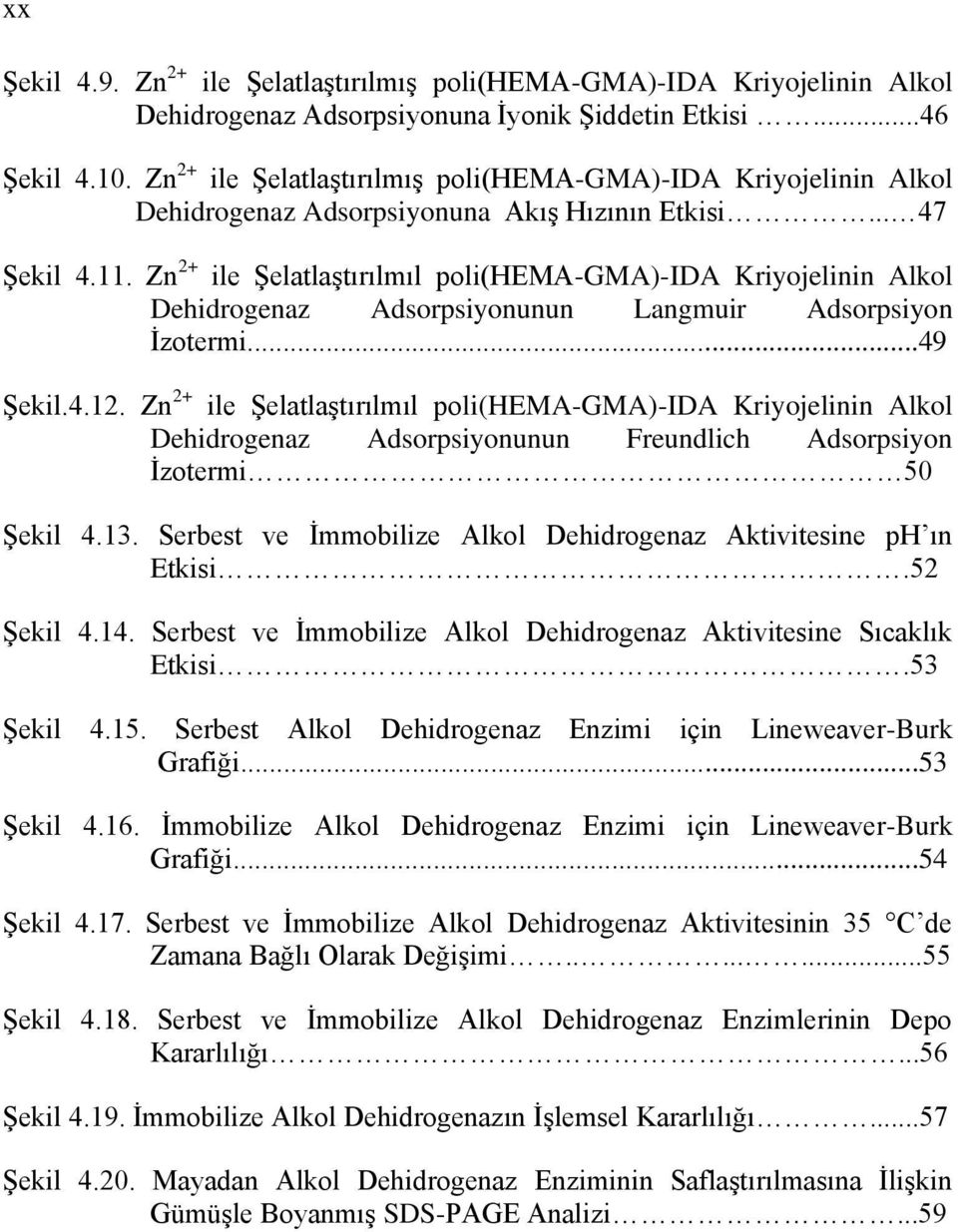 Zn 2+ ile Şelatlaştırılmıl poli(hema-gma)-ida Kriyojelinin Alkol Dehidrogenaz Adsorpsiyonunun Langmuir Adsorpsiyon İzotermi...49 Şekil.4.12.