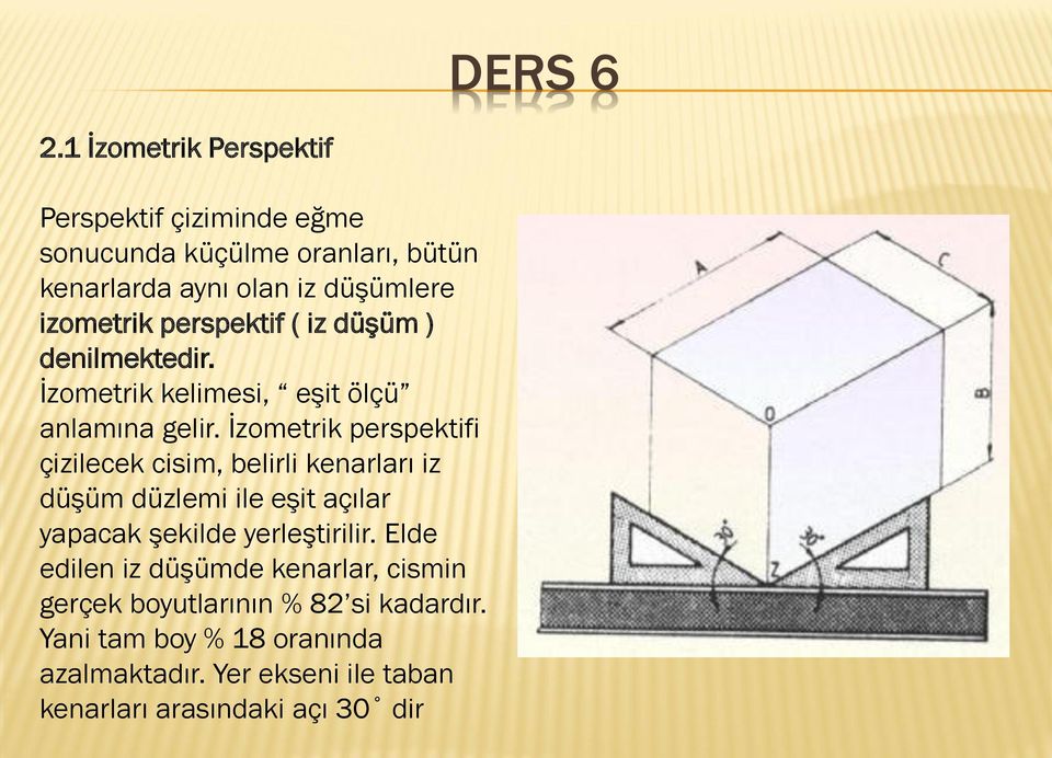 perspektif ( iz düşüm ) denilmektedir. İzometrik kelimesi, eşit ölçü anlamına gelir.