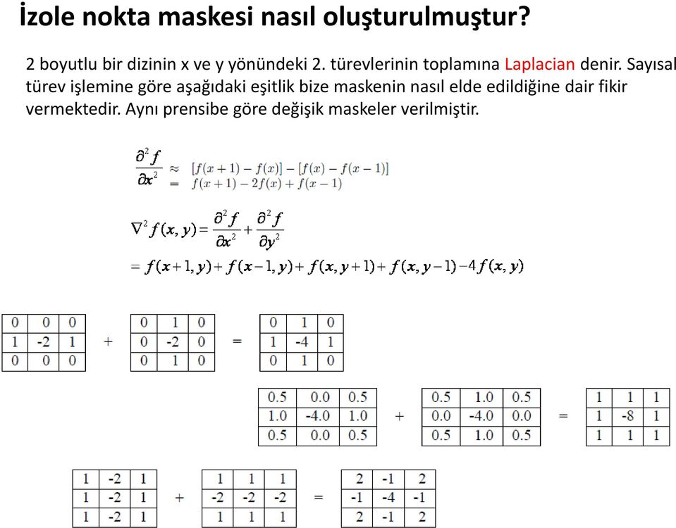 türevlerinin toplamına Laplacian denir.