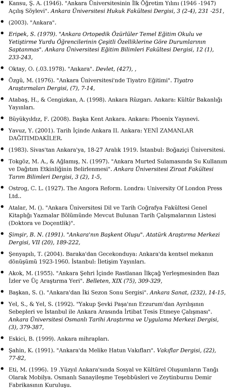 Ankara Üniversitesi Eğitim Bilimleri Fakültesi Dergisi, 12 (1), 233-243, Oktay, O. (.03.1978). "Ankara". Devlet, (427),, Özgü, M. (1976). "Ankara Üniversitesi'nde Tiyatro Eğitimi".