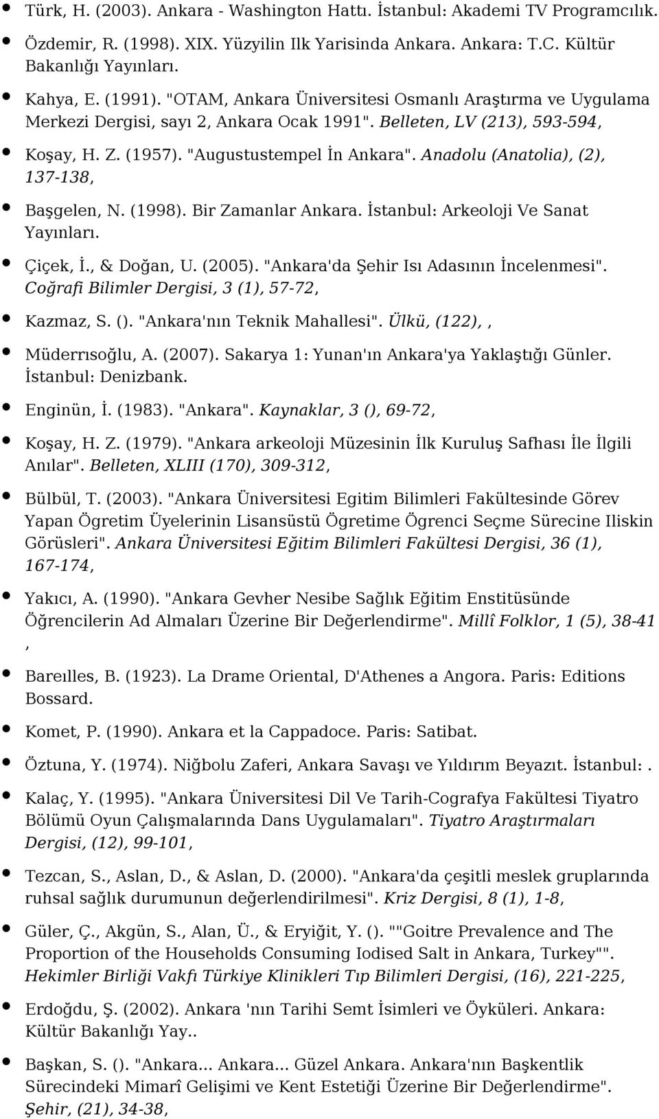 Anadolu (Anatolia), (2), 137-138, Başgelen, N. (1998). Bir Zamanlar Ankara. İstanbul: Arkeoloji Ve Sanat Yayınları. Çiçek, İ., & Doğan, U. (2005). "Ankara'da Şehir Isı Adasının İncelenmesi".