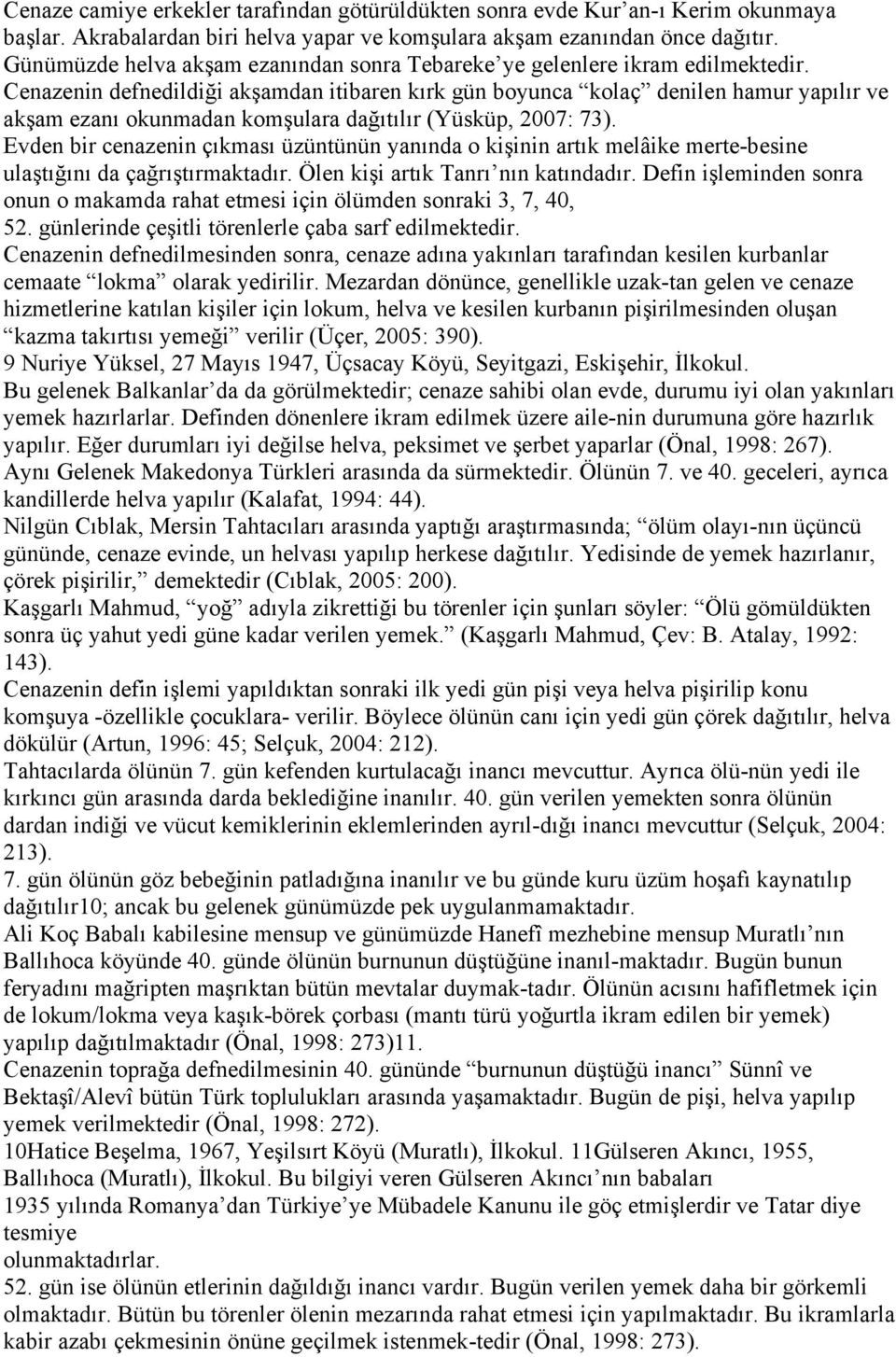 Cenazenin defnedildiği akşamdan itibaren kırk gün boyunca kolaç denilen hamur yapılır ve akşam ezanı okunmadan komşulara dağıtılır (Yüsküp, 2007: 73).