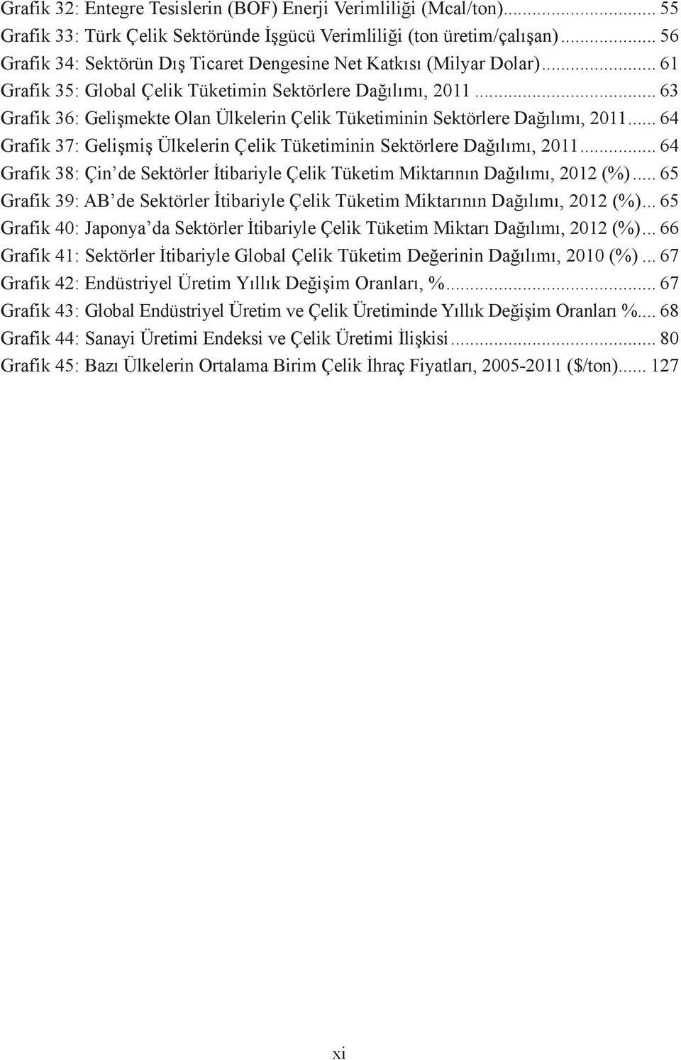 .. 63 Grafik 36: Gelişmekte Olan Ülkelerin Çelik Tüketiminin Sektörlere Dağılımı, 2011... 64 Grafik 37: Gelişmiş Ülkelerin Çelik Tüketiminin Sektörlere Dağılımı, 2011.