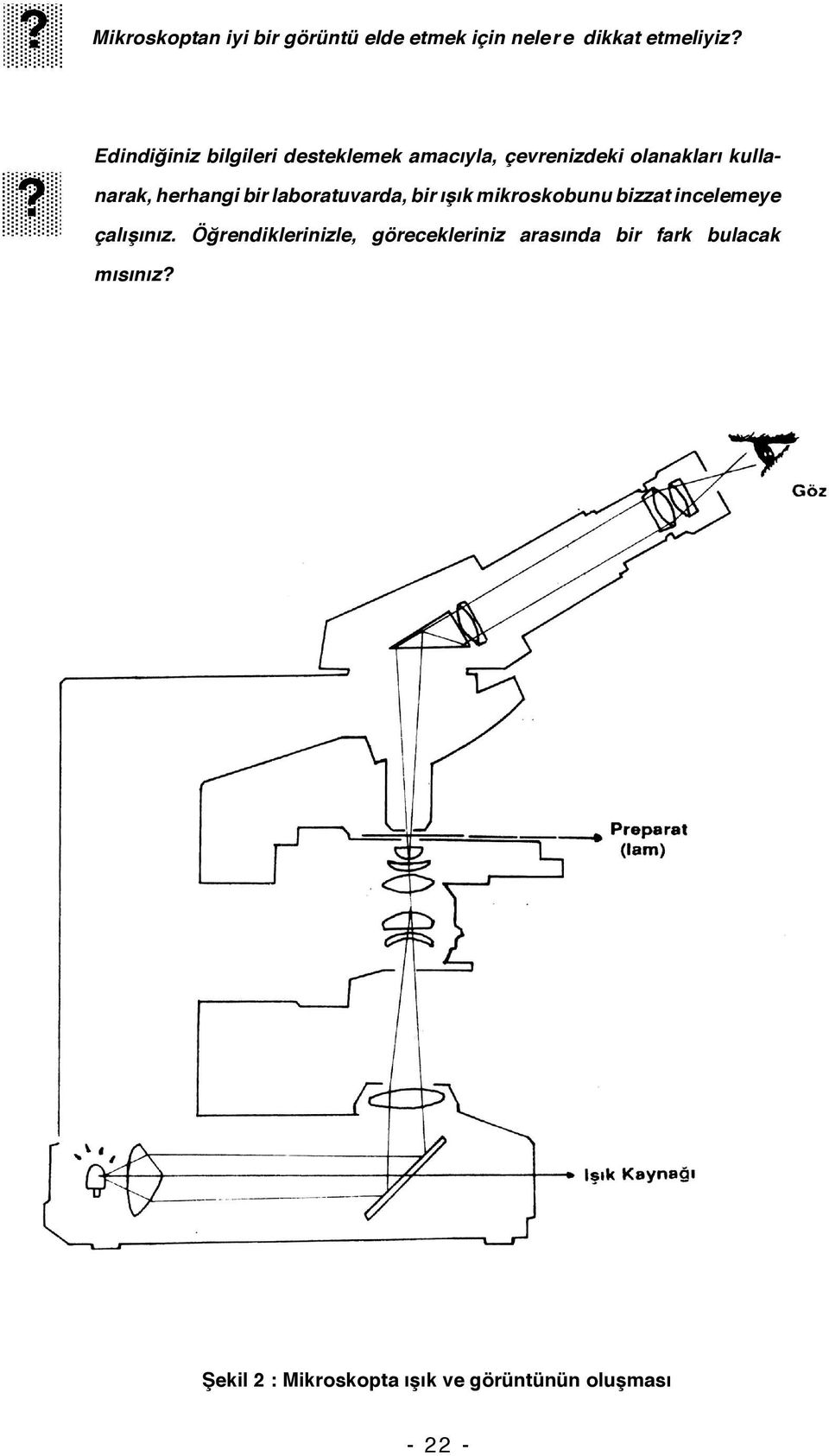 laboratuvarda, bir ışık mikroskobunu bizzat incelemeye çalışınız.