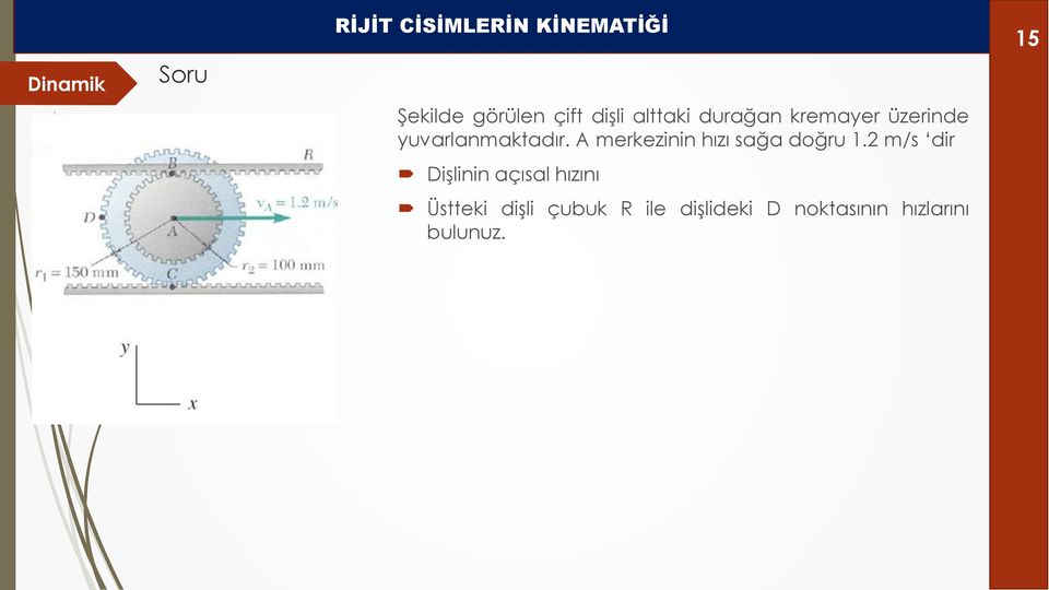 A merkezinin hızı sağa doğru 1.