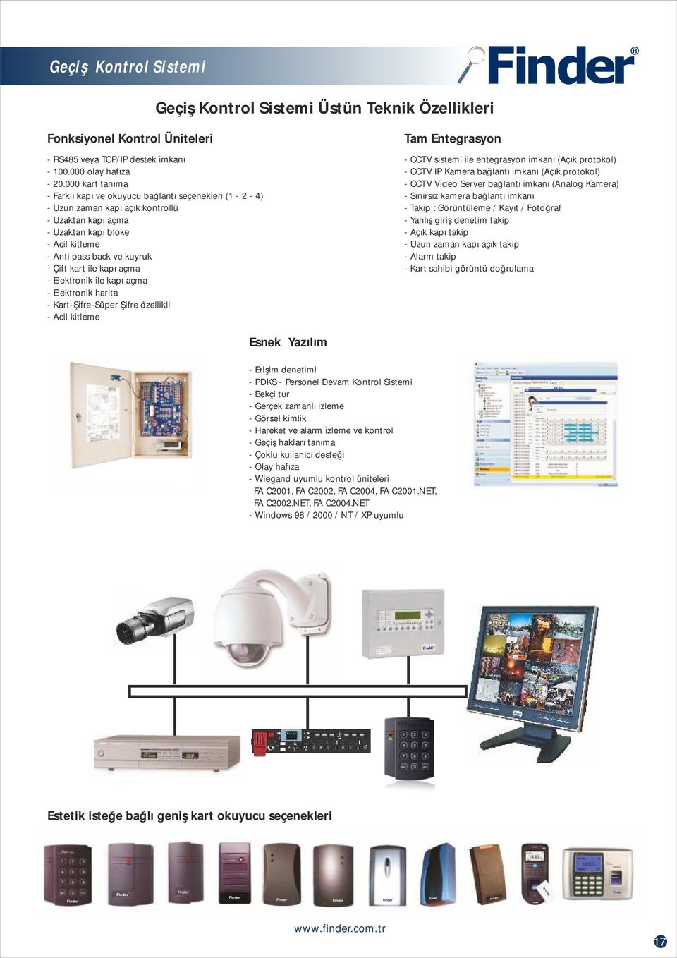 ile kapı açma - Elektronik ile kapı açma - Elektronik harita - Kart-Şifre-Süper Şifre özellikli - Acil kitleme Tam Entegrasyon - CCTV sistemi ile entegrasyon imkanı (Açık protokol) - CCTV IP Kamera